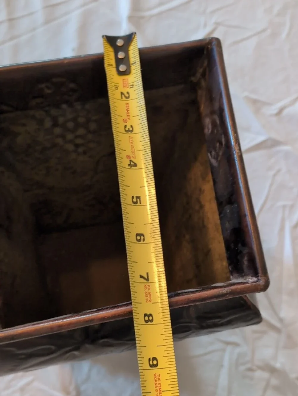 Pottery Barn Embossed Metal Vase - Brown with Subtle Gold Highlights